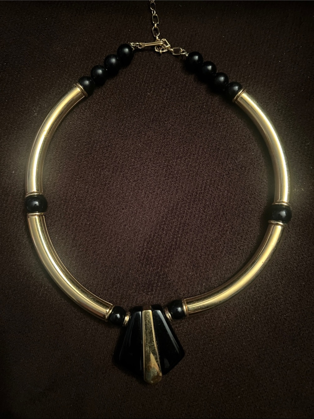 Avon "Modern Elegance" 1980s Black & Gold Art Deco Style Necklace